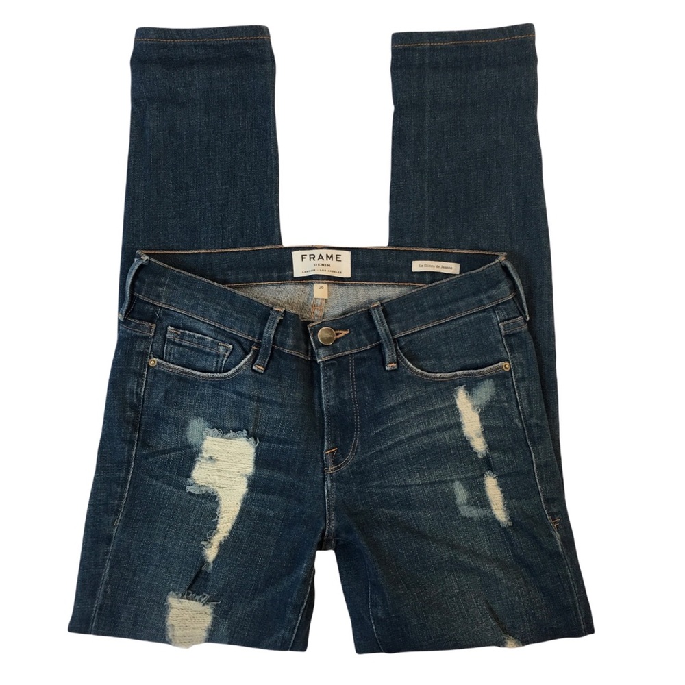 Frame Denim Jeans Le Skinny De Jeanne Size 26 Distressed Stretch Skinny - Picture 2 of 15